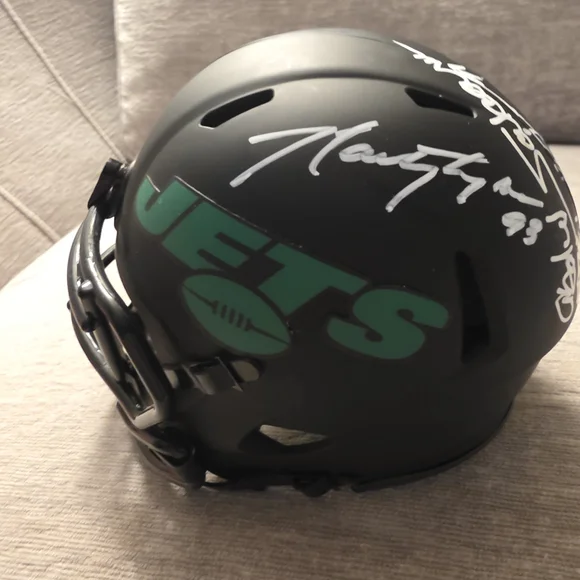 📣HP📣"Sack Exchange" NY Jets Signed Mini Football Helmet - Picture 4 of 6